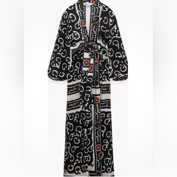 NEW ZARA PRINTED PAREO MAXI LONG DRESS WRAP STYLE SIZE S RARE - Picture 2 of 8
